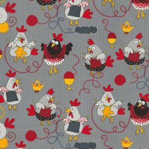 Grey Knitting Chickens Allover # C5605-GRY