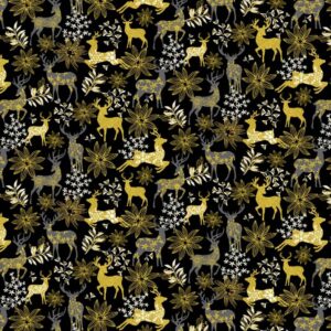 Black Deer & Floral Metallic # CM3623-BLACK